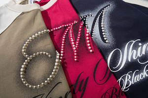 Camiseta Vintage Colorblock Raglan para <span class=keywords><strong>Hombre</strong></span>, Algodón Grueso de Alta Calidad, Gráfico de Letras con Pedrería, Corte Holgado - Product Image 2