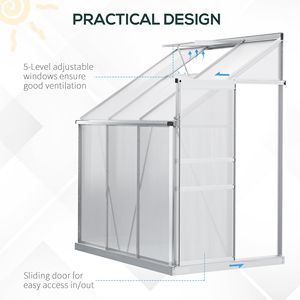 Serra da Giardino Regolabile con Tetto Apribile 6FT X 4FT in Alluminio con Porta Scorrevole in Policarbonato e Grondaia - Colore Verde - Product Image 5