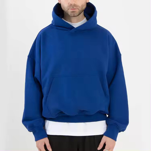 Sweat-shirt à capuche bleu pour homme, coupe ample, en molleton de coton, décontracté, longueur normale, tricoté, pour l'automne - Product Image 3