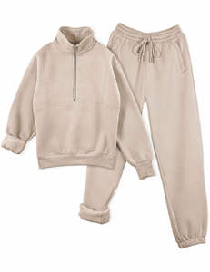 Custom Logo 100% Cotton Fleece Breathable Solid Color Half Zipper <b>Hoodies</b> Sweatpants With Stand Collar Unisex Tracksuit Sets - Product Image 6