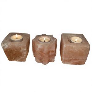 Porte-bougie en sel rose de l'Himalaya, artisanal, moderne, résistant au feu, idéal pour le revêtement mural de cuisine et l'utilisation en villa - Product Image 1