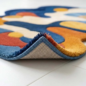 Blue Abstract Area Rug Irregular Shape Modern Artistic Hand Tufted Carpet Multicolor Designer Rug for Living Room Bedroom Decor - Product Image 2