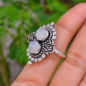 Moonstone <b>Silver</b> <b>Ring</b> <b>925</b> Sterling <b>Silver</b> Bezel Setting Wedding Gift <b>Ring</b> Jewelry - Product Image 3