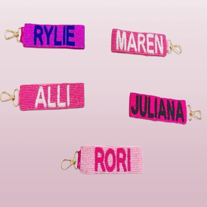 Trending Fashion Purple Fabric Beaded Adjustable Name Keychain <b>Wristlet</b> Letter Key Holder Handmade Boutique Gift Accessories - Product Image 4