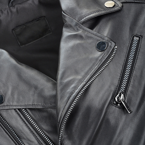 Men's Black Genuine Leather Moto Biker Jacket Slim Fit Turn-down Collar Zipper Closure Autumn Wear Windproof Regular Sleeve - Product Image 6