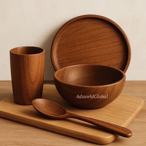 Juego de Tazones de Madera Imperial, Tazones de Madera Pulida, Diseño Europeo, Ecológicos, Acabado Natural Sin Recubrimiento, Vajilla, Decoración del Hogar, Boda - Product Image 3