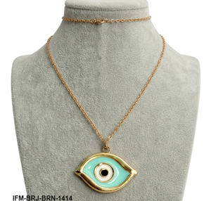 Colgante de ojo hecho a mano en latón con esmalte turquesa; promueve la felicidad y la salud con cadena de latón ajustable. - Product Image 5