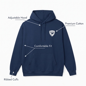 Dumela <b>Navy</b> Blue Hooded <b>Sweatshirt</b> Men Regular Fit 100% Cotton Fleece Front Pocket Casual Autumn Wear Printed Logo - Product Image 5