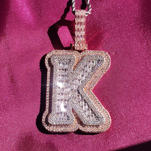 Bling Micro Pave Moissanite Baguette Letter K <b>Pendant</b> Hip Hop Jewelry Custom Alphabet Nameplate <b>Initial</b> Charm <b>Pendant</b> - Product Image 5