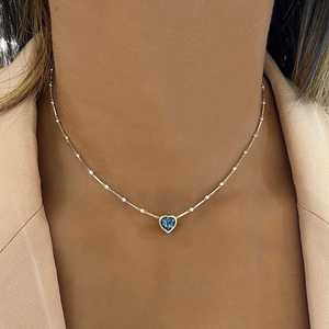 Collares de Corazón con Moissanita Brillante y Topacio Azul, Engaste en Bisel, Cadena Clásica de 18 Pulgadas, Lujo Único para el Día a Día, Venta al por Mayor, Oro Sólido de 14K - Product Image 4