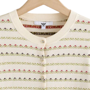 Cardigan en coton doux à col en V, motif floral écru, pour femme, manches longues, tricoté, boutonné devant, style vintage, automne, vente en gros - Product Image 4