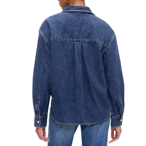 Camisa Casual de Algodón Tejido para Mujer con Cuello Abotonado, Transpirable, Resistente a la Decoloración, con Logotipo Frontal, Corte Holgado para Uso Diario - Product Image 2