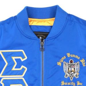 Chaqueta Bomber Azul Sigma Gamma Rho para Mujer, Chaqueta Universitaria de Sororidad con Letras Griegas, Abrigo Casual con Cremallera, Bordado Personalizado para Universidad - Product Image 6
