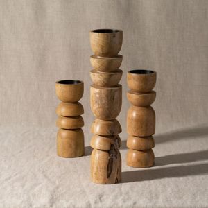 Elegant Wooden Candle Holder Natural Finish <b>Table</b> Accent For Modern Farmhouse Interior Styling Display - Product Image 6
