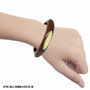 กำไลข้อมือไม้ธรรมชาติทำมือ ประดับทองเหลืองขัดเงา สไตล์โบฮีเมียน ลายเรขาคณิต สำหรับผู้หญิง - Product Image 3