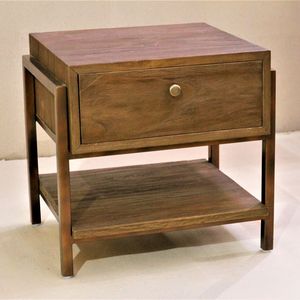 Mesa de Noche de Madera de Teca con Estructura Metálica con Recubrimiento en Polvo, 1 Cajón, Mueble para Dormitorio - Product Image 1