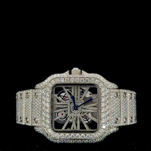 Montre en acier inoxydable de qualité supérieure, entièrement sertie de moissanite, fabriquée à la main, mouvement à quartz. - Product Image 1