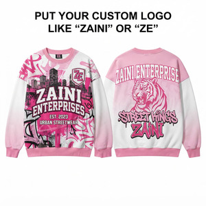 Premium 280 GSM 100% Cotton Fleece Puff Printing <b>Sweatshirt</b> Custom All Print <b>Pink</b> White Panel Design Logo Hooded Oversized - Product Image 1