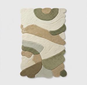 Tapis en laine tufté à la main, moderne, abstrait, beige et vert neutre, pour salon, chambre, décoration intérieure, tapis doux et luxueux - Product Image 3