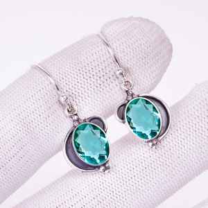 Boucles d'oreilles ovales en apatite, en argent sterling 925, style vintage, bijoux faits à la main, cadeau pour femme - Product Image 1