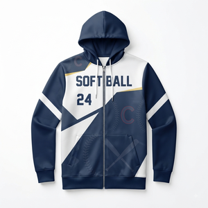 Sweat à capuche zippé de lacrosse pour homme, bleu et blanc, imprimé par sublimation, coupe sportive régulière, respirant, idéal pour le printemps - Product Image 3