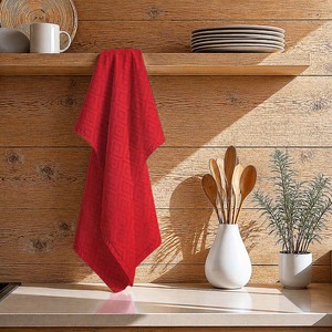 Toallas de Cocina Rojas de Color Sólido con Diseño Jacquard Elegante al por Mayor, Toallas de Cocina Navideñas a un Precio de Mercado Razonable - Product Image 1