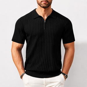 Camiseta de Manga Corta Tejida Personalizada OEM para Hombre, Transpirable, con Cierre de Cremallera, Casual, Acanalada, al por Mayor, Unisex para Adultos - Product Image 3