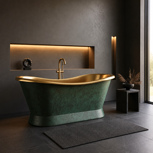 Baignoire de luxe en cuivre massif, faite à la main, autoportante, avec finition vert antique et bordure en laiton pour salle de bain - Product Image 2