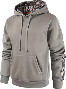 Sweat-shirt à capuche gris pour homme, doublure camouflage, polaire, pull décontracté, coupe classique, vêtements d'automne - Product Image 1
