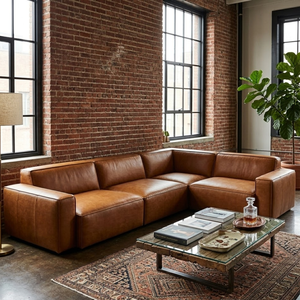 Modern L Shaped Real Leather <b>Sofa</b> Set 4 Seater with Solid Wood Structure Luxury Living Room Couch Manufacturer - Product Image 1