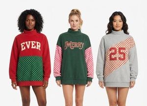 <b>Women's</b> Oversized Turtleneck <b>Sequined</b> Sweatshirt Christmas Letter Print Knitted Cotton Winter <b>Top</b> Puff Sleeve Front Logo - Product Image 3