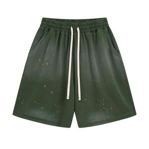 กางเกงขาสั้นผู้ชายสำหรับกิจกรรมกลางแจ้ง ล้างสีแบบแอซิดวอช กางเกงขาสั้นผ้าฝ้ายทรงหลวมสำหรับผู้ชาย ปรับแต่งเชือกผูกเอว ขอบดิบ กางเกงวอร์มขาสามส่วนทรงหลวม กางเกงออกกำลังกายสำหรับผู้ชาย - Product Image 1