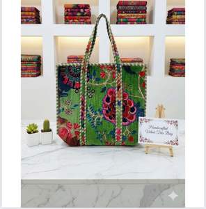 Bolso de Mano Personalizado Green Lady, Reversible, Estilo Bohemio Vintage, de Terciopelo Ligero, para Verano, de 18 Pulgadas, para Compras y Viajes, de Lona - Product Image 3