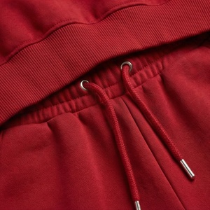 Conjunto Deportivo Casual de 2 Piezas para Mujer, Sudadera con Capucha y Cremallera Roja, Pantalones Cortos, Felpa, Color Sólido, Manga Larga - Product Image 5