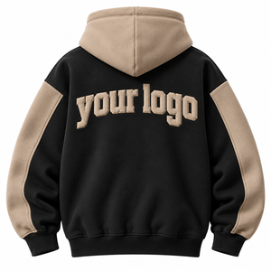 Nueva Sudadera con Capucha Estilo Color Block Bordada Personalizada, Color Marrón Beige, con Bolsillo, Unisex, Informal, de Forro Polar, para Invierno, 100% - Product Image 4