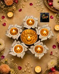 Top Trendy <b>Gold</b> Floral Diya Urli Platter Christmas Home Decoration Handmade Metal <b>Tea</b> <b>Light</b> <b>Holder</b> Decorative Pooja Rajasthan - Product Image 2