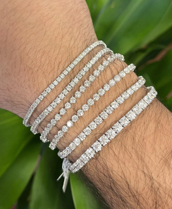 Pulsera de tenis de acero inoxidable chapada en rodio para mujer, con diamantes de talla brillante redonda y engaste en canal, joyería clásica para bodas - Product Image 4