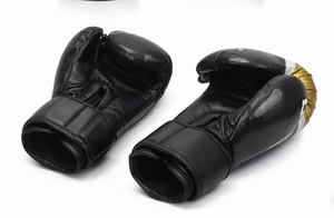 Guantes de Boxeo Negros de Dedo Completo con Estampado de Lámina Dorada y Cierre de Cordones para Adultos, Equipo de Entrenamiento de Artes Marciales, Guantes de Ejercicio - Product Image 3