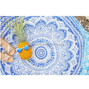 Serviette de plage ronde 100% coton, design personnalisé et impression numérique, serviette de plage au prix le plus bas, vente en gros en Inde - Product Image 3