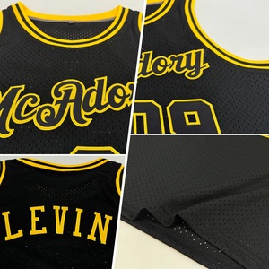 Camiseta de Baloncesto Personalizada Negra y Amarilla, Tipo Tank Top de Malla, con Impresión por Transferencia Térmica, Nombre y Número del Equipo Escolar, Ropa Deportiva Unisex para Adultos, 100% - Product Image 4