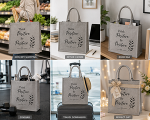 <b>Think</b> Positive Be Positive Jute Tote Bag Medium Size Hand Length Handle Daily Use Shopping Bag - Product Image 3