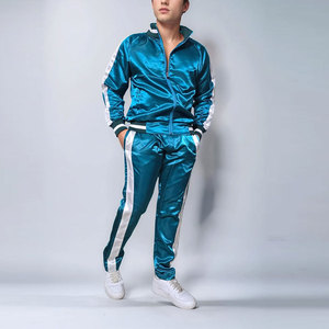 Men's <b>Teal</b> Satin Printed Tracksuit Set Full Sleeve Stand Collar Regular Fit Streetwear Winter Wear Windbreaker Reversible - Product Image 1