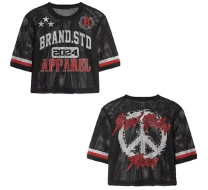 เสื้อฟุตบอลตาข่ายคุณภาพพรีเมียม ทรงครอป ดีไซน์สั่งทำได้ สินค้ามาใหม่ สตรีทแวร์ ทรงบ็อกซี่ พิมพ์ลายกราฟิก ทรงหลวม 100% - Product Image 4