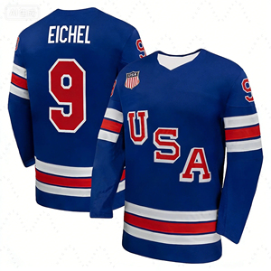 Maillot de hockey sur glace USA unisexe, col en V, manches longues, imprimé par transfert thermique, respirant, anti-humidité, 220g polyester, vêtements de sport - Product Image 4
