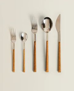 Multipurpose Stainless Steel Cutlery <b>Set</b> With Wooden Handle For Home Office School <b>Lunch</b> And Outdoor Camping - Product Image 4