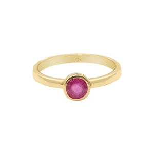 Anillo de Plata de Ley 925 al por Mayor, Chapado en Oro Amarillo, con Rubí Natural Redondo Engastado en Bisel, Joyas Memoria - Product Image 1