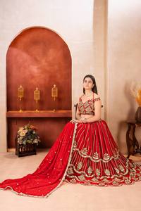Women's Royal <b>Red</b> Traditional Regular Fit Lehenga Choli Heavy Embroidery Premium Finish Recycled <b>Materials</b> All Seasons Wedding - Product Image 2