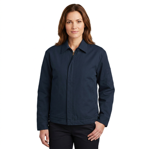 Veste de travail en toile bleu marine pour homme, fermeture éclair, col rabattu, coupe classique, couleur unie, extérieur en polyester, vêtement d'automne - Product Image 3