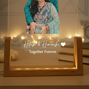 Acrylic Photo Frame With <b>LED</b> <b>Light</b> Wooden Base Personalized Couple Portrait Display Desk Lamp Warm White 2700K Modern Design - Product Image 5