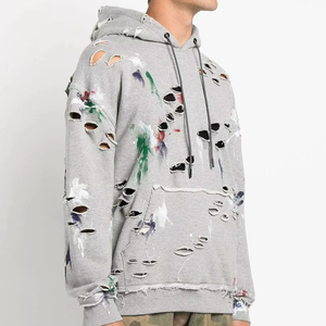 Sweat à capuche surdimensionné en molleton de coton lourd style streetwear OEM, effet vieilli, avec logo personnalisé, pour homme – Vente en ligne - Product Image 2